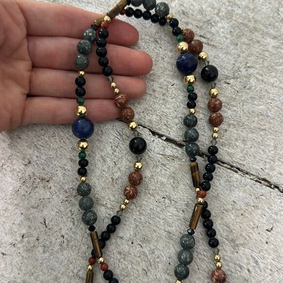 Vintage Mix Real Stone Beaded Necklace 32” - Picture 5 of 5